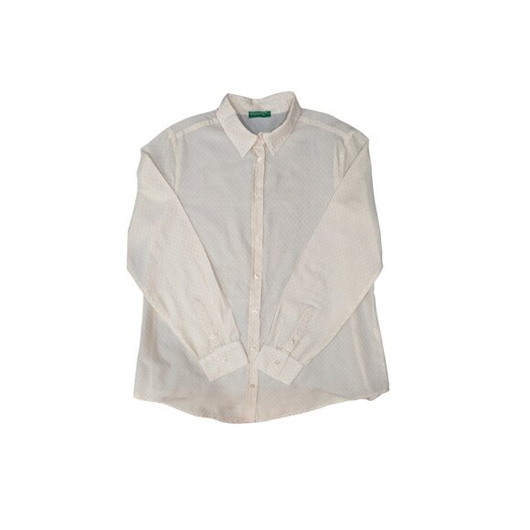 United Colors of Benetton Cream Long Sleeve Button Down Shirt Women’s XS/S Preow - Picture 2 of 4